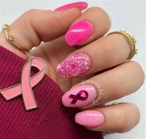 breast cancer acrylic nail designs|breast cancer awareness month nails.